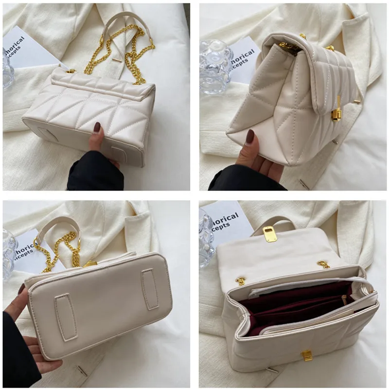 Brand Luxury Quilted Women Shoulder Bag Fashion Designer Metal Chains Small Crossbody Handbags Trend Simple Female Purse New Sac