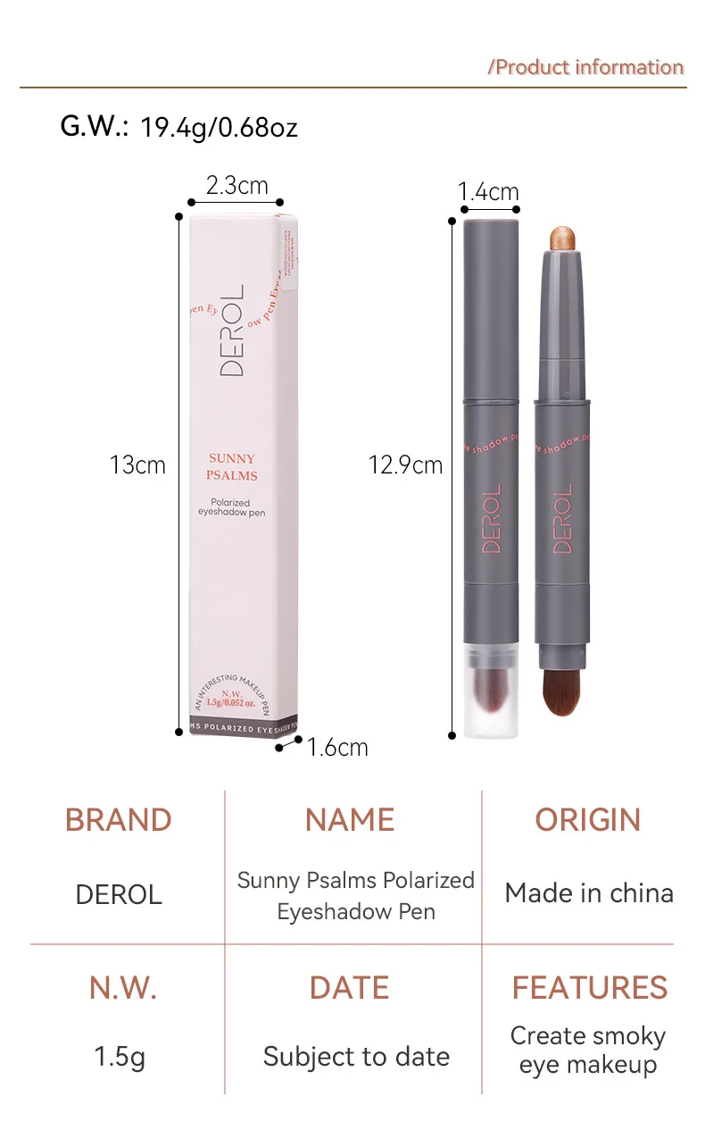 Набор для макияжа Derol Neutral Eyeshadow Stick металлические мерцающие блестящие тени век