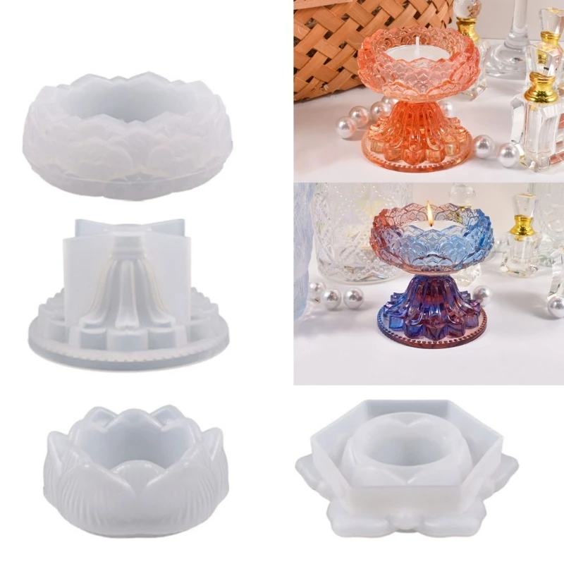 

3Pcs Candlestick Silicone Mold Lotus Flower Candle Holder Resin Mold Non-stick