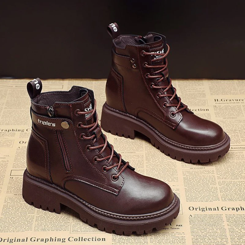 

Женские ботильоны из искусственной кожи, на шнуровке, с круглым носком