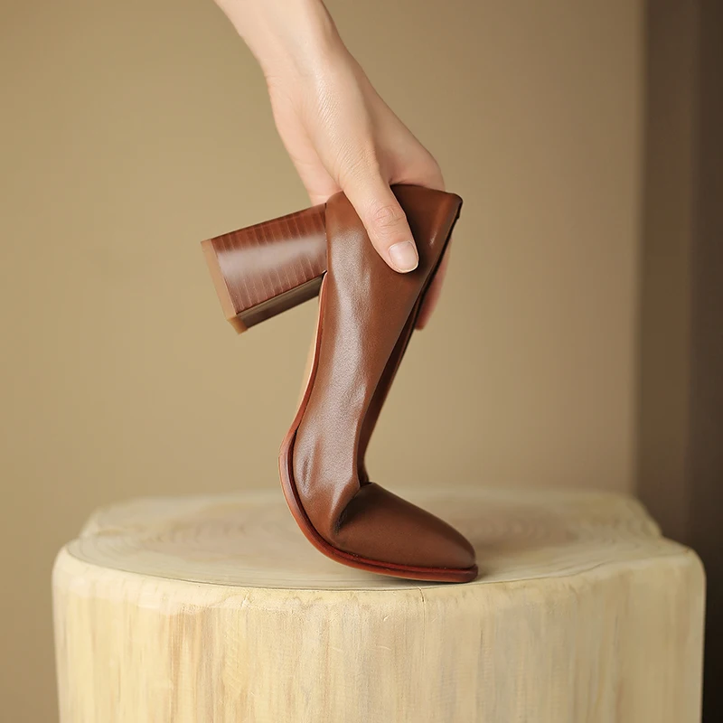 

Туфли-лодочки женские из натуральной кожи с квадратным носком, 6,5 см