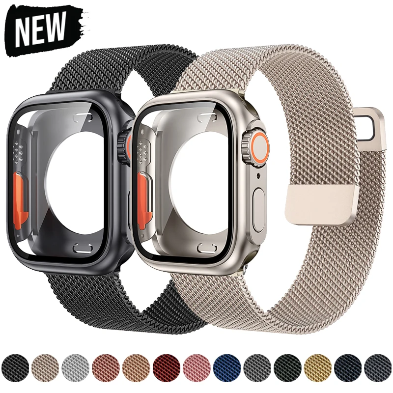 

Milanese Band+case for Apple Watch Strap 44mm 45mm Appearance Upgrade Ultra 49mm Loop Bracelet Correa IWatch Series 7 SE 6 5 4