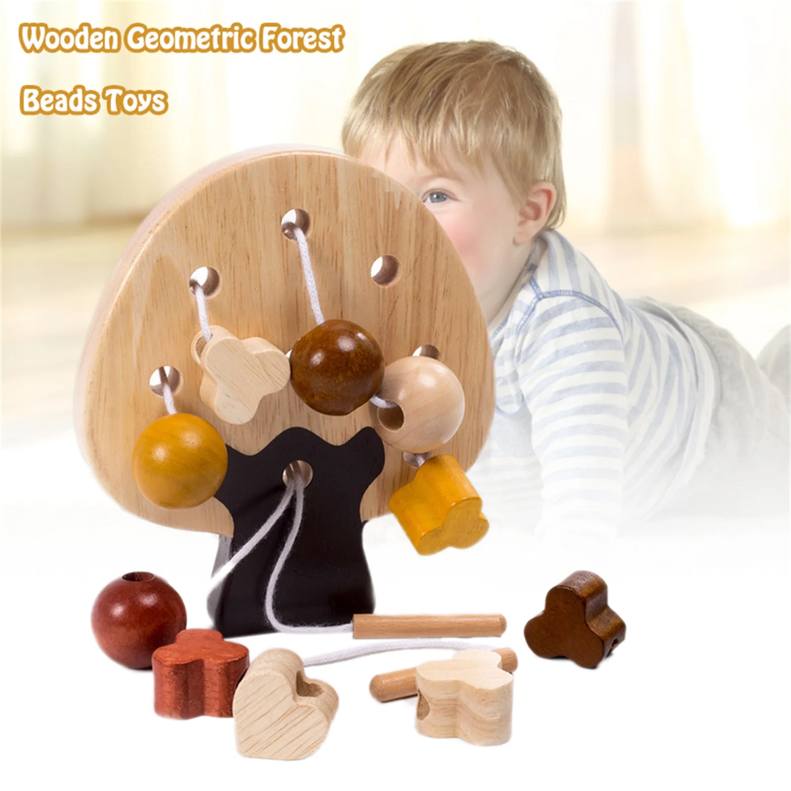 

Wooden Toys Montessori Baby Toys DIY Forest Threading Beads String Lacing Puzzle Educational Crafts Toys For Children Kids