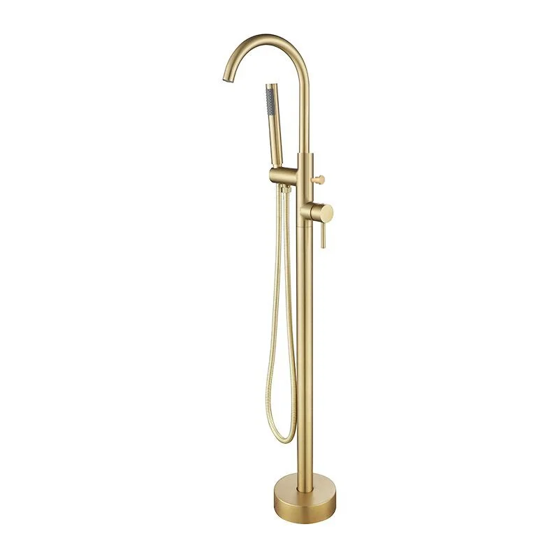 

Brushed Gold Freestanding Faucets Floor Mount Bathtub Faucet With Handheld Shower