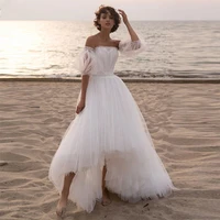 tixlear women high low boho beach tulle wedding dress puffy sleeve bridal gown backless lace sweetheart vestido de novia 2022