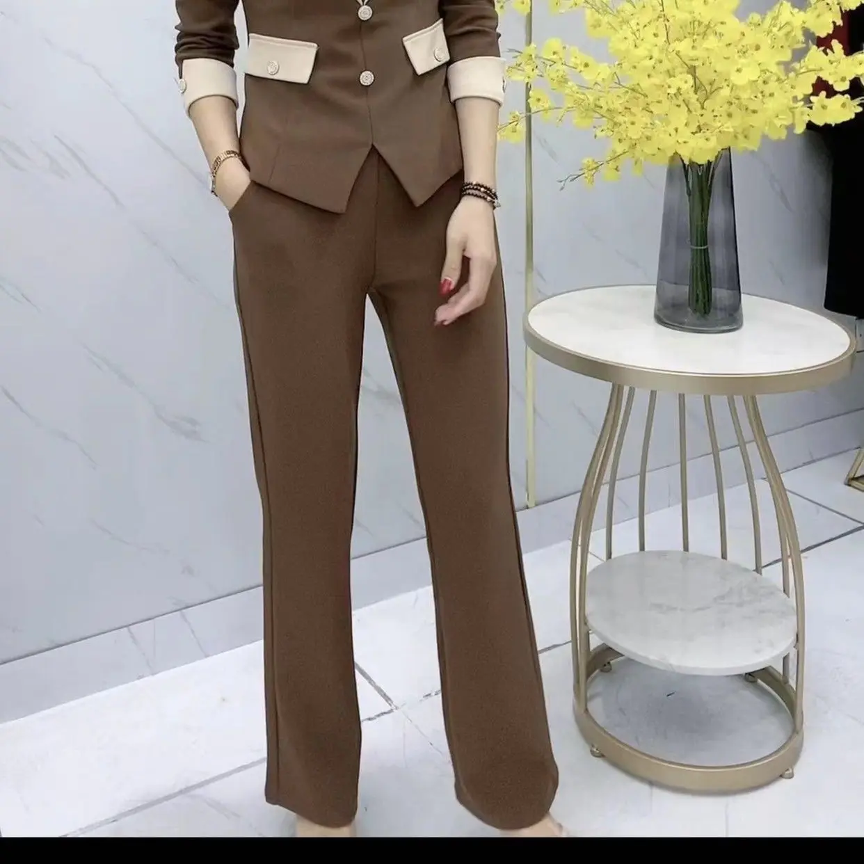 2023 Spring and Autumn New Korean Style Temperament Slim Blazer Two-piece Women's High-end Straight Trousers Set