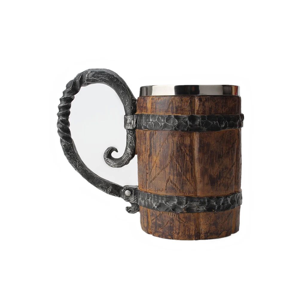 

Wood Barrels Stainless Steel Liner Resin Beer Mug Tankard Cup Bar