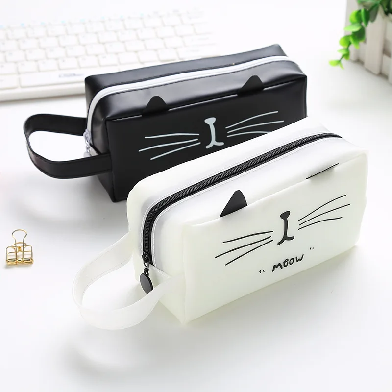 

Student Creative Cartoon Black and White Zipper Pen Bag Simple Square Large Capacity Creative Pen Bag Stationery School Supplies