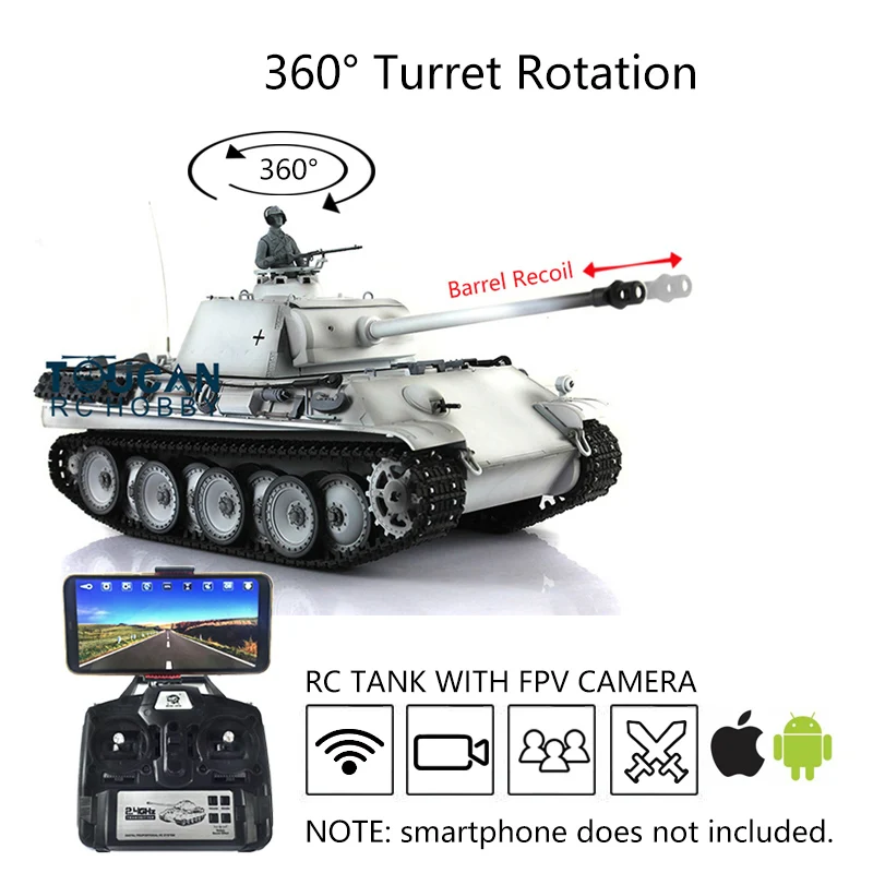 

Toys Heng Long 1/16 RC Tank FPV 7.0 Customized Panther G RTR 3879 Metal Tracks Wheels Toucan Ready to Run Model TH17508-SMT8