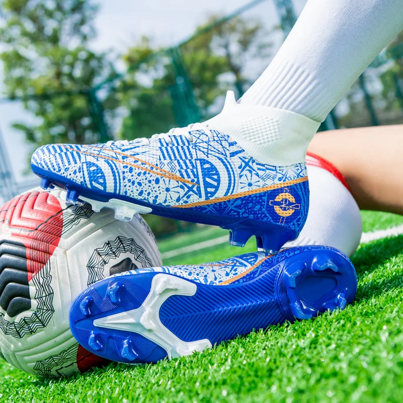 Adult Professional FG/TF Soccer Shoes Non-Slip Long Spike Football Boots Young Kids High Ankle Cleats Grass Soccer Sneakers