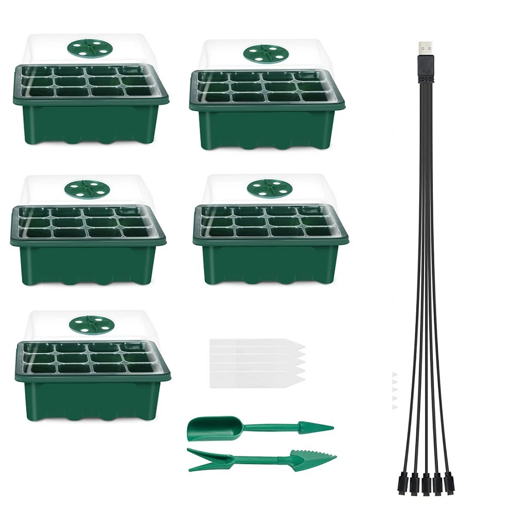 

5pcs Plastic Nursery Pot 12 Holes Seed Grow Planter Box Greenhous Garden Seed Starter Trays Plant Vegetables Tray With Lids