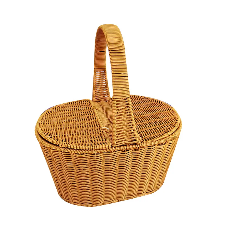 

CAMIGEL Picnic Basket with Handle Oval Basket with Cover, Rattan Woven Basket