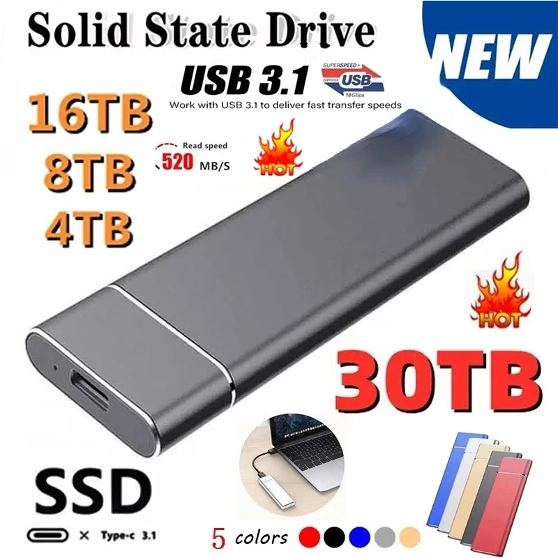 High Speed 8TB 16TB SSD External Mobile Solid State Drive Portable 60TB External Hard Drive Slim Transfer Flash Memory Device