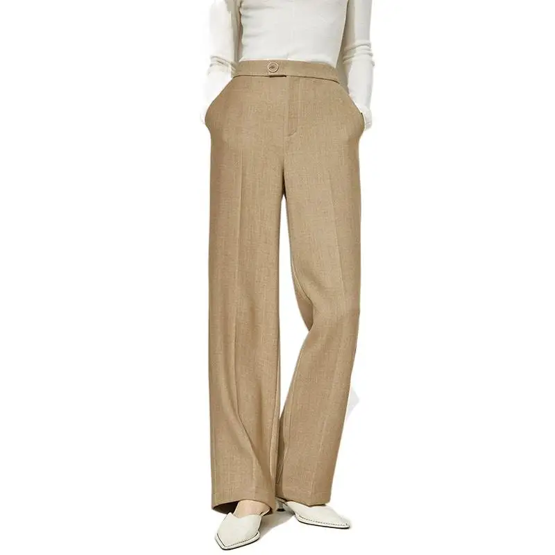 

Winter High Waist Wide Leg Pants For Women Minimalism Office Ladies Elegant Solid Suit Pant Female Casual Simple Brown Trousers