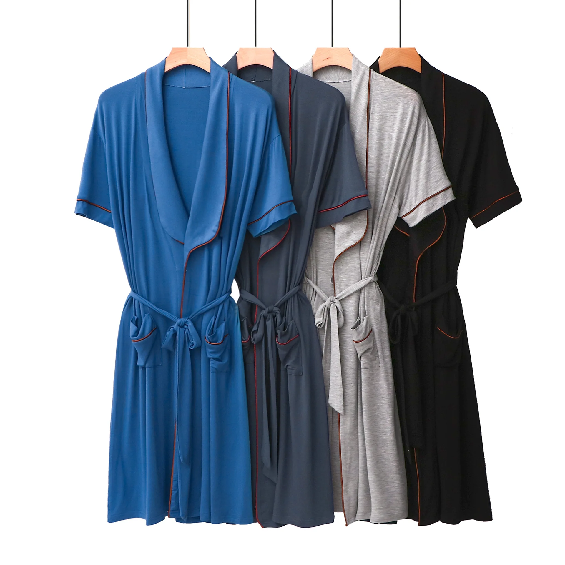

High Quality 40S Modal Robe For Men 110KG Plus Size Short Sleeve Men's Bathrobe Lace Ups Long Dressing Gown Solid Home Nightgown
