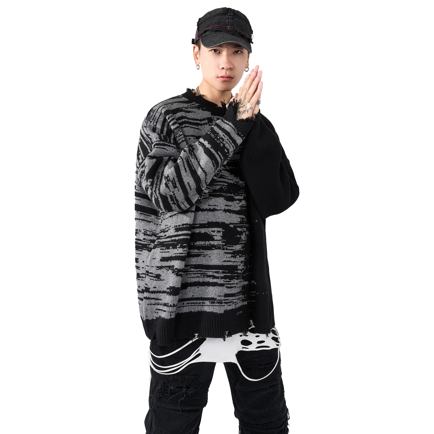 

Черно-белые разноцветные свитера, пуловеры, мужские разбитые чернила Харадзюку, ручная роспись, вязаные свитера на осень и зиму