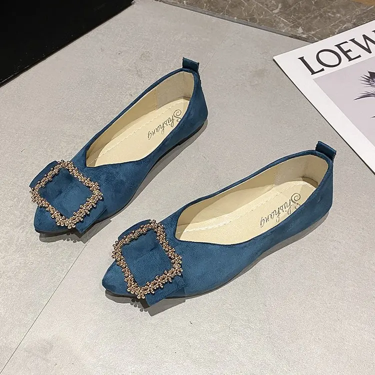 

2022 Large Size Women's Shoes Pointed Toe Shoes Women's Autumn 43 All-match Korean Style Shallow Mouth Flat Flats Shoes Bling