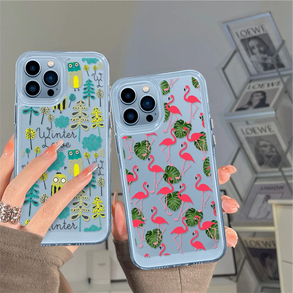 

Pink Flamingo Clear Phone Case for iPhone 14 13 12 11 Pro Max Mini XS XR X Cute Shell Back Cover for iPhone14promax Capa Fundas