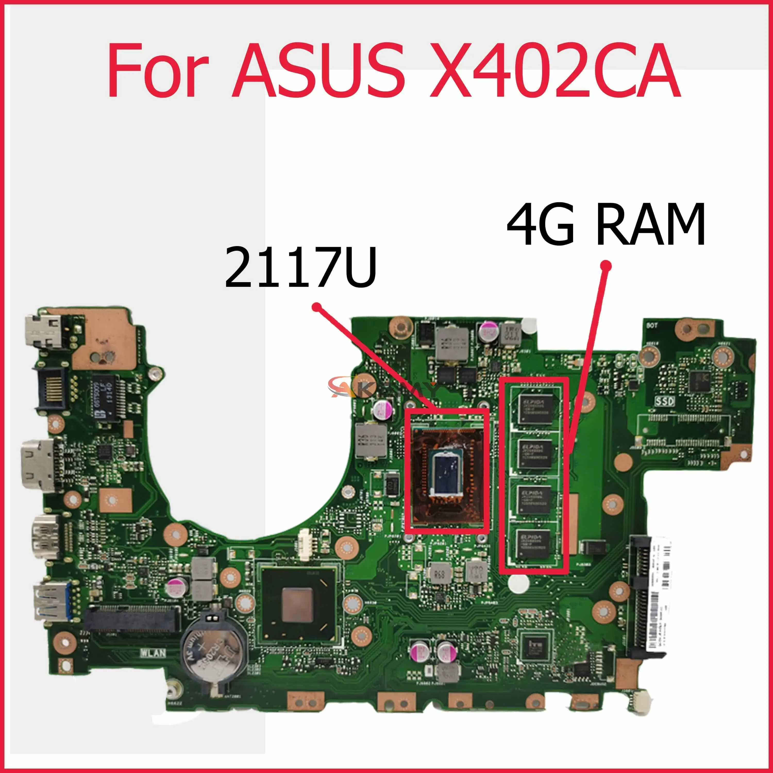 

Akemy X402CA X502CA Motherboard For ASUS X402CA X502CA Mainboard With Pentium 2117 HM76/SLJ8E 4G REV 2.0 100% Tested