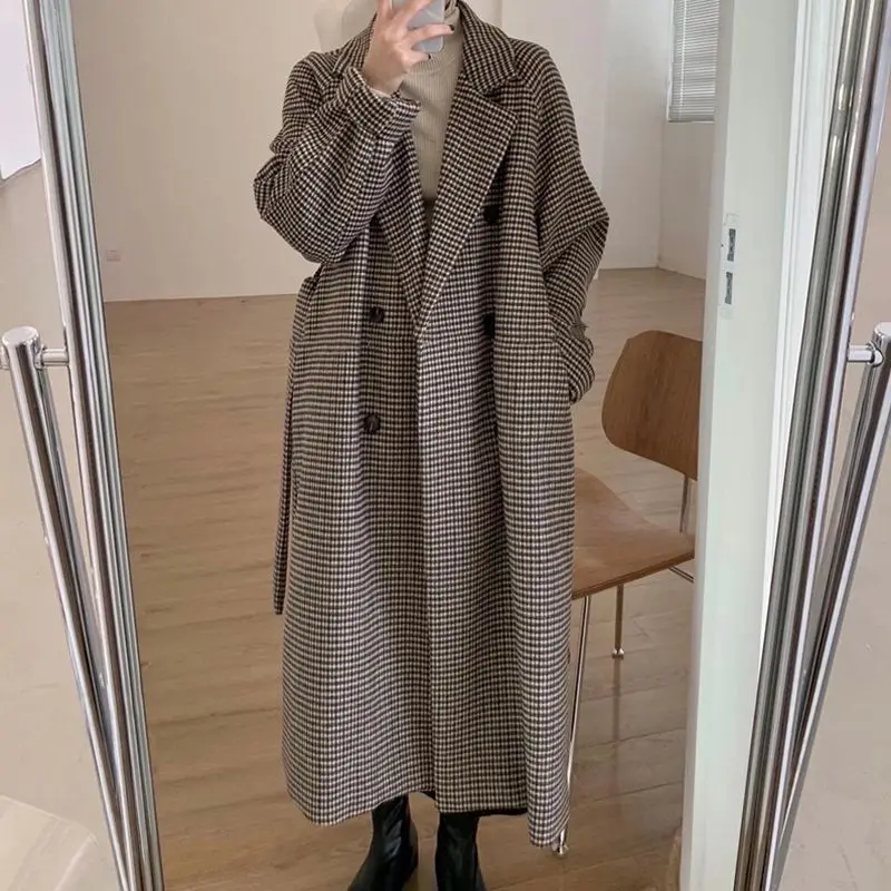 

Women Coat 2023 Korean Loose Middle Length Qianniao Checkered Zine Coat Women Spring and Autumn Long Sleeve Cardigan Female