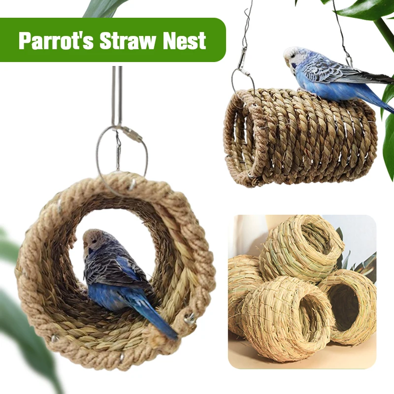 

Fiber Natural Straw Bird Nest Pigeon Parrot House Warm Pet Bed Hammock Small Animal Birdcage Accessories Bird Supplies Handmade