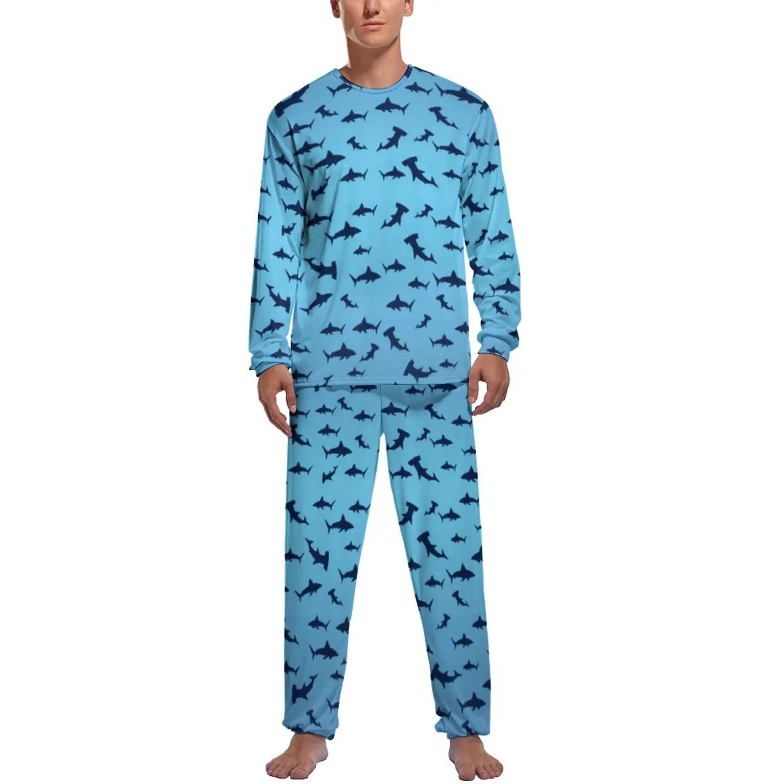 

Shark Art Print Pajamas Hammerhead Sharks Men Long Sleeves Retro Pajama Sets 2 Piece Aesthetic Spring Design Home Suit Present