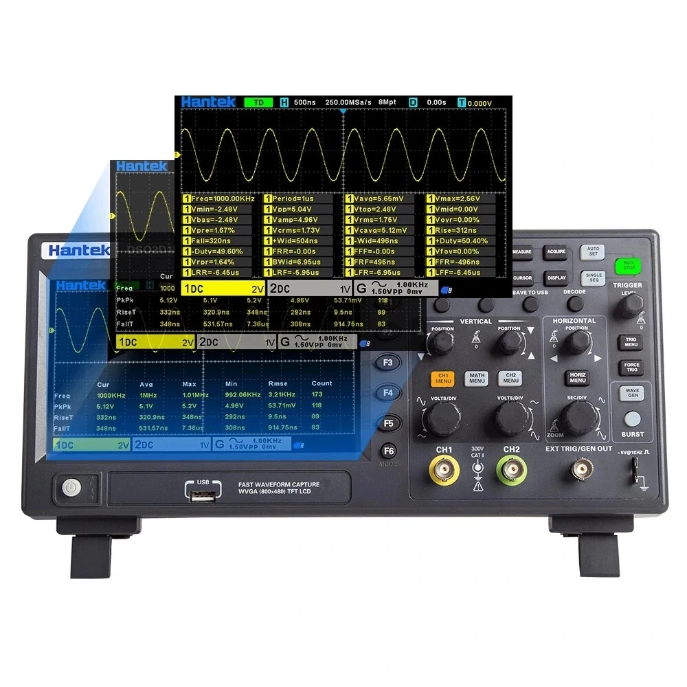 

DSO2D10 Digital Oscilloscope 2CH+1CH Digital Storage 1GS/s Sampling Rate 100MHz Bandwidth Dual Channel Economical Oscillo