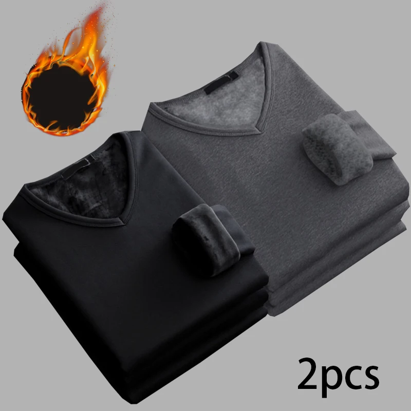 2 шт. мужские утепленные бархатные теплые топы зимние термобелье с длинными