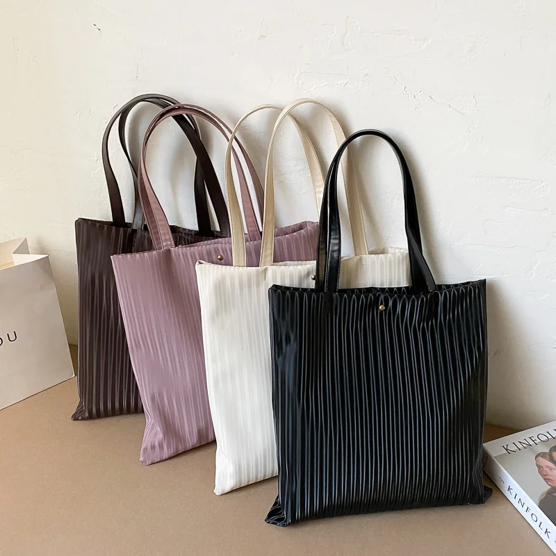 

Handbags for Women Large Capacity Tote Shopper Bag Solid Color Striped Pu Leather Corduroy Lining Bolso De Mujer