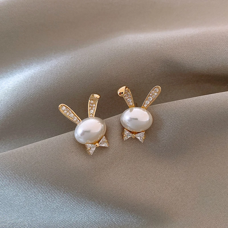 

Серьги в виде кролика из фианита, 14 к