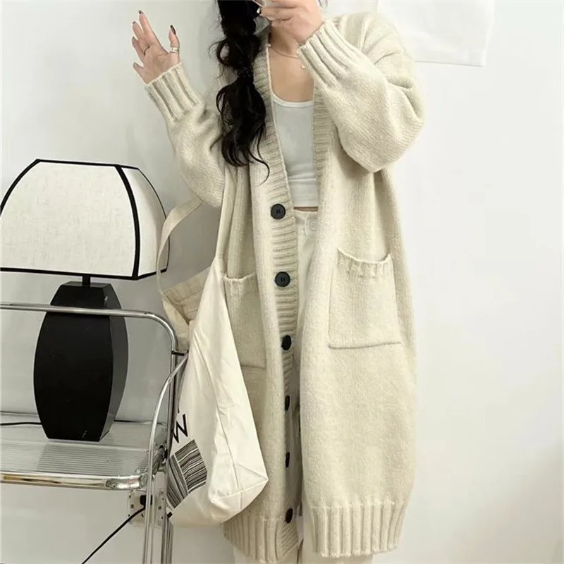 

Autumn new lazy wind design pocket knit sweater knit cardigan women