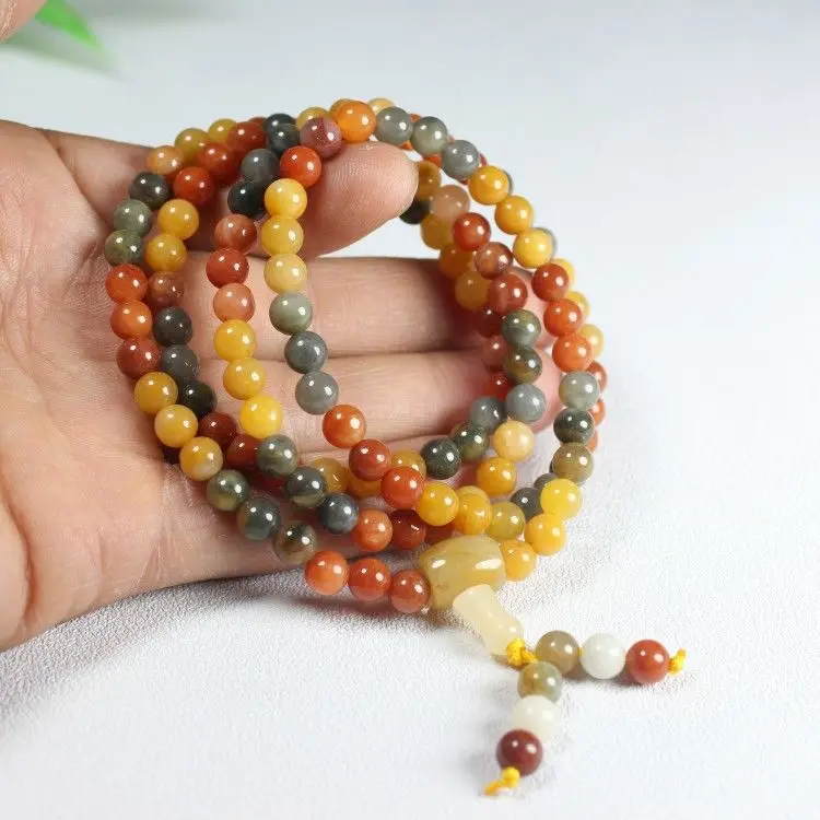 

Women Natural Colorful Bracelet Agate Round Jades Stone Beads Elastic Beaded 108 Multi-turn Bracelets Men Jewelry Accessories