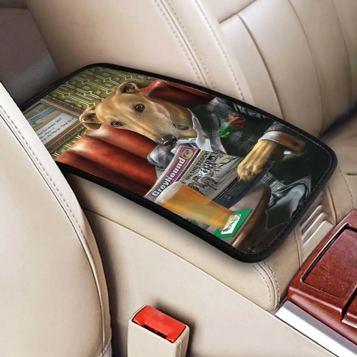 

Custom Armrest Box Pad Greyhound Dog Portrait Car Center Console Protection Cover Mat Whippet Interior Cushion Storage Box