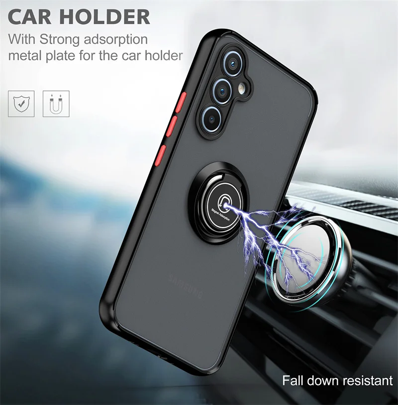 For Samsung Galaxy A54 A34 A14 5G Case Shockproof Matte Metal Ring Holder Armor Phone Case For Samsung A54 A 14 34 54 Back Cover