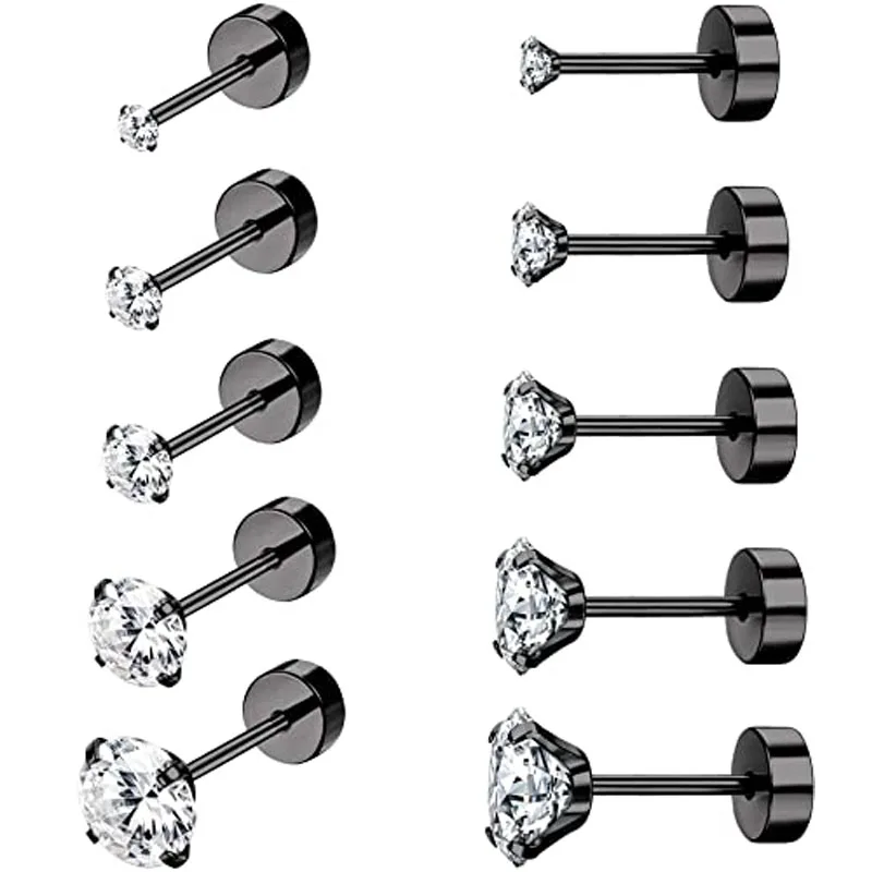 

Набор серег-гвоздиков из нержавеющей стали с фианитом, 5 пар