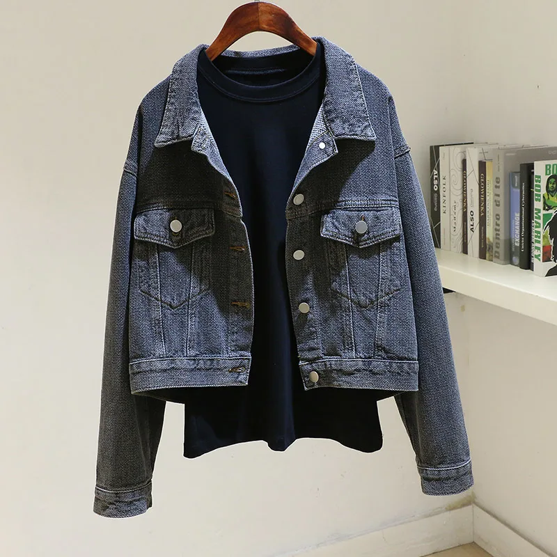 

Куртка женская джинсовая короткая в ковбойском стиле, свободная короткая верхняя одежда из денима с большими карманами, в Корейском стиле, весна-осень