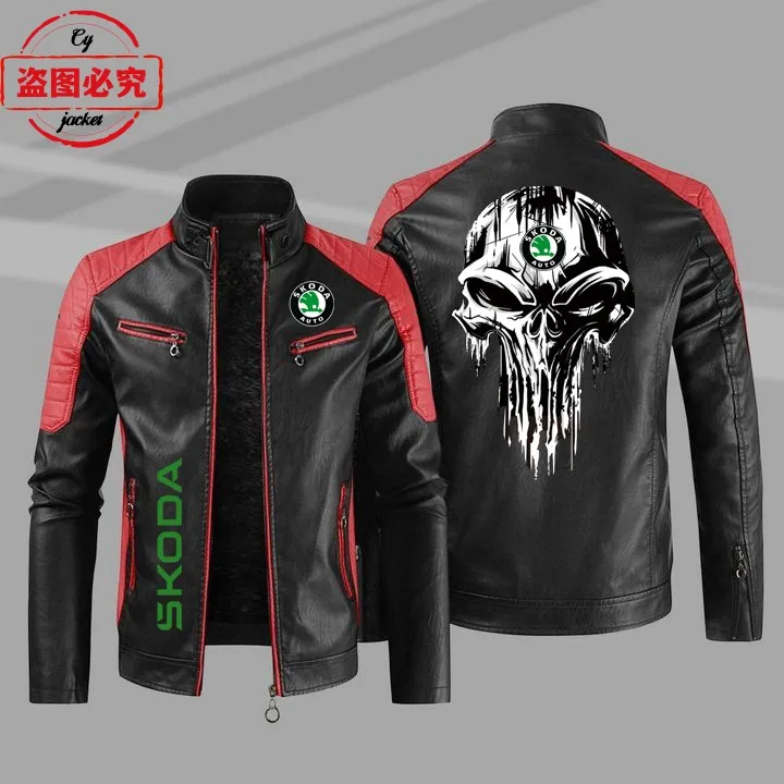 WRC rally Skoda racing car logo pu leather jacket windproof autumn and winter men's skoda