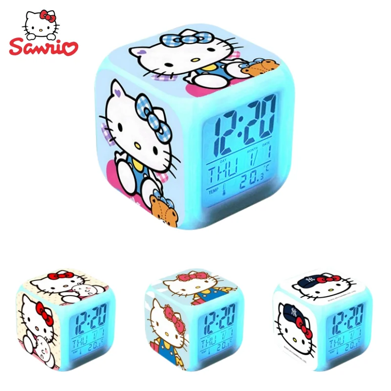 

Sanrio Animation Peripheral Kawaii Cartoon Cute Hello Kitty Color Changing Alarm Clock Creative Wake-up Artifact Gift Wholesale