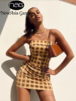 newasia plaid sexy two piece set print strapless boned corset top elastic high waisted mini skirts sets women skirt and top set