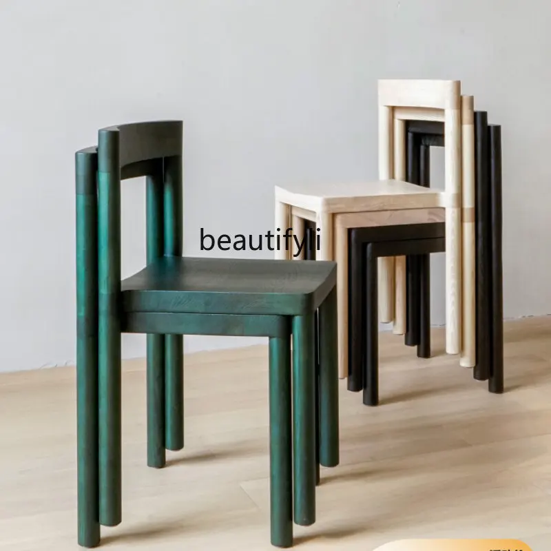 

yj Blocks Storage Seat Solid Wood Stackable Dining Chair Modern Minimalist Japanese Style Armchair