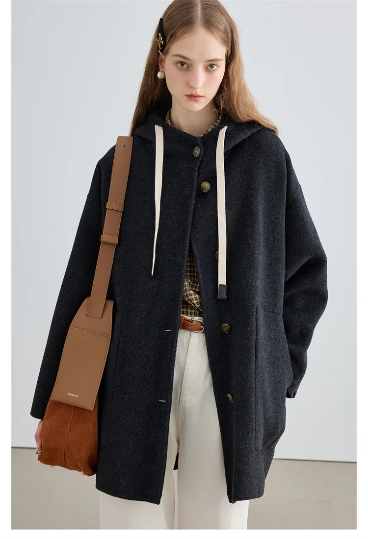 

Женская куртка из овечьей шерсти MOLAN, элегантная повседневная куртка на пуговицах с капюшоном в стиле ретро, Осень-зима 2023