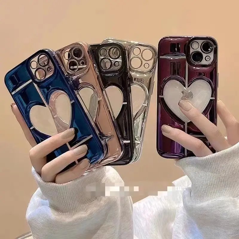 

Electroplated Transparent Heart without Logo Suitable for Apple 14promax Phone Case 13/11 Advanced Sense 12pro Drop-Resistant