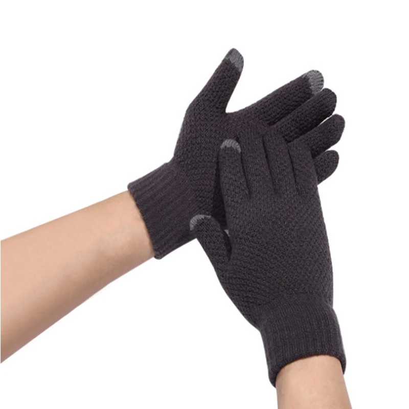 

Man Fashion Black Gloves Winter Warm Knitting Driving Gloves Thicken Windproof Thermal Comfortable Textured Gloves Mittens