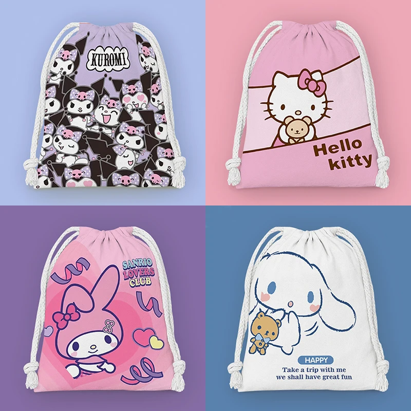 

Новинка Kawaii Sanrioed Hello Kitty косметичка аниме мультфильм Cinnamoroll Kuromi Melody Портативная сумка на шнурке для хранения детский подарок
