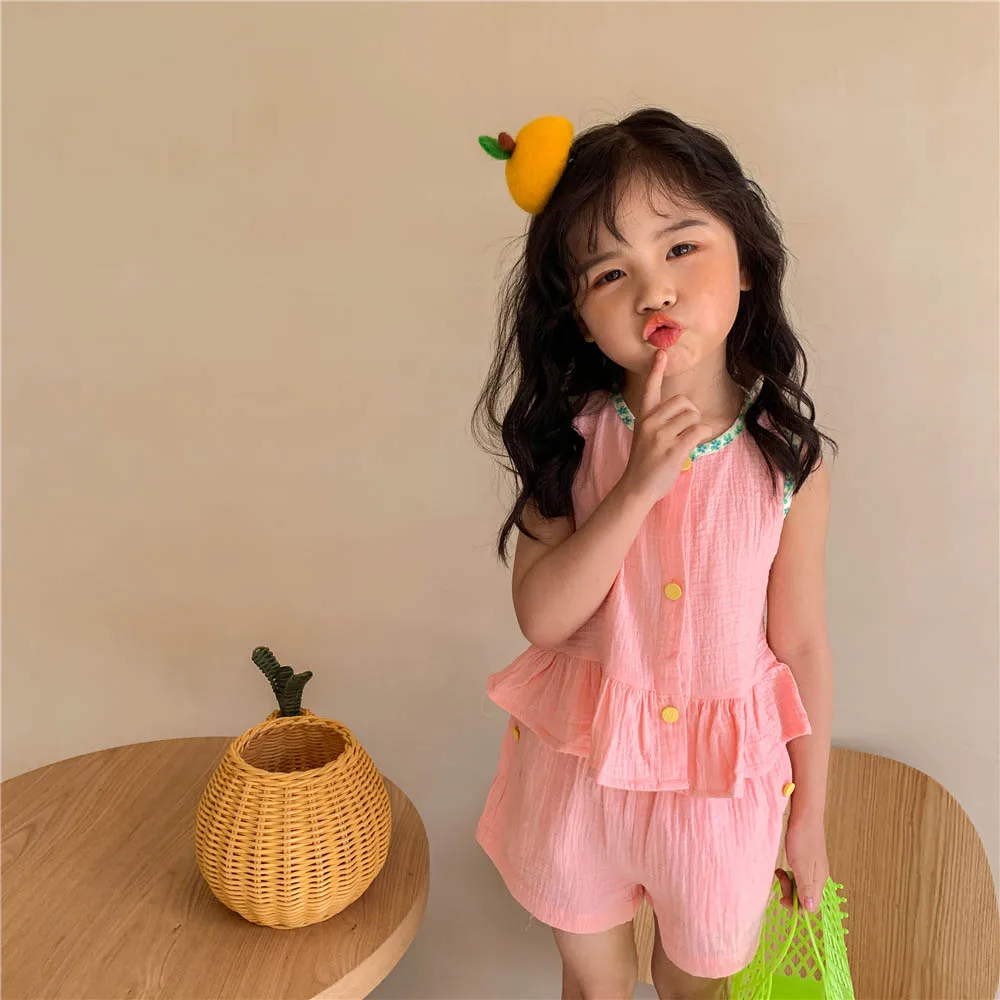 

Casual Children's Suit Girls Baby Clothes Solid Shirt Tops + Shorts Set Summer Girl Fashion Clothing Sets for Toddler 1-6 Years
