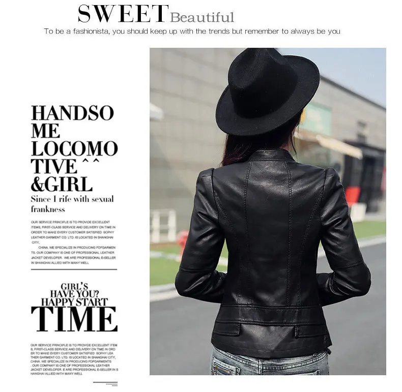 Autumn  winter 2022 skinny leather coat women's short slim pu motorcycle jacket spring suit coat top