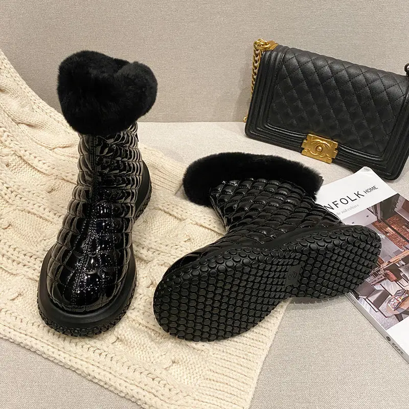 

Уличные зимние сапоги для женщин, зимние Бархатные утепленные, но до колена, теплые, высокие, с низким берцем, новая обувь