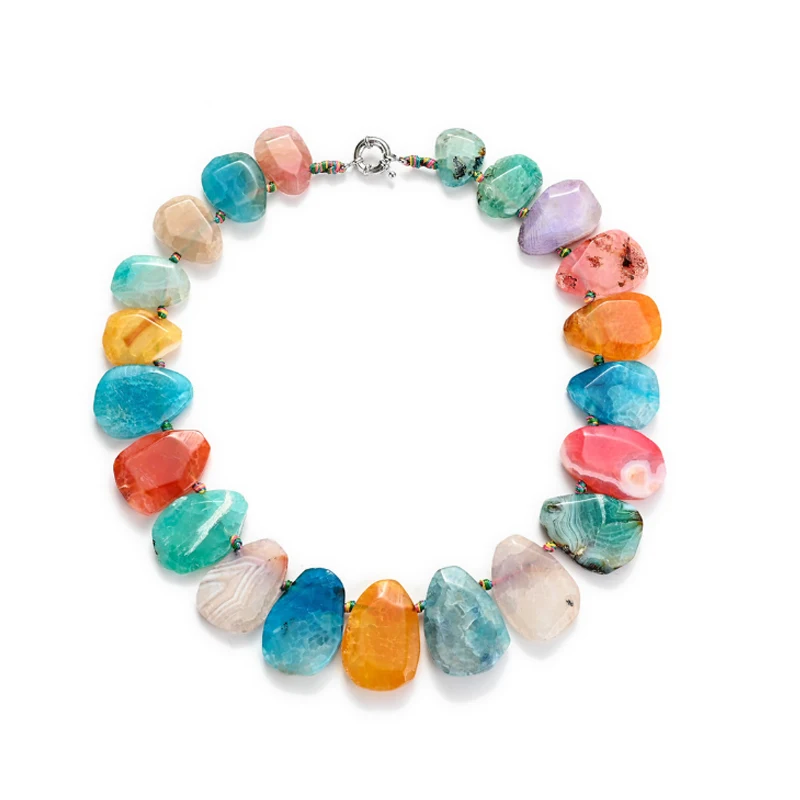 Ожерелье из агата с натуральными гранями яркие женские бусины