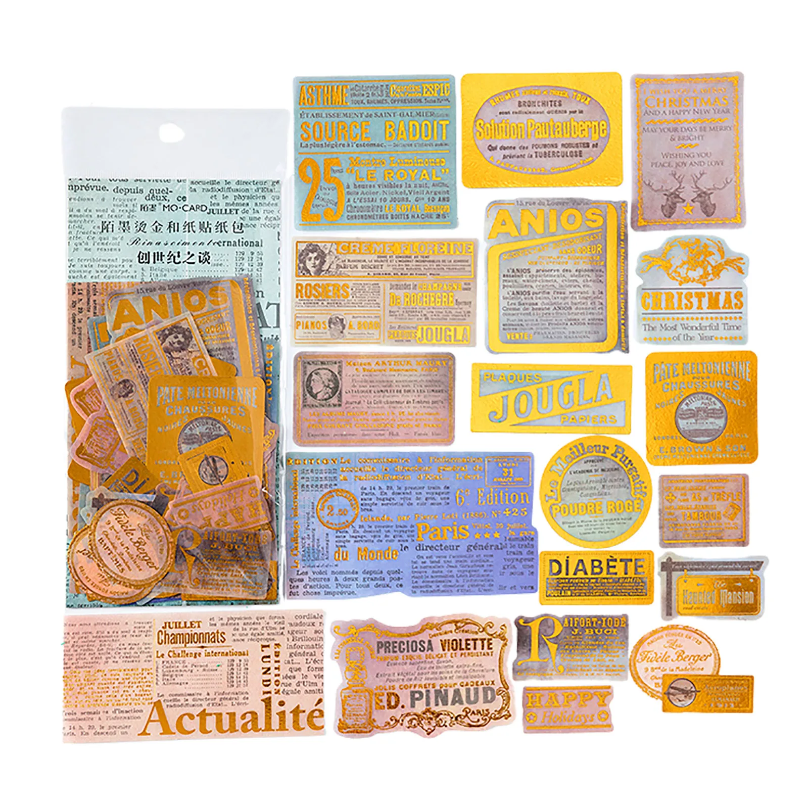 

60-Pieces Vintage Bronzing Stickers Gold Foil Stickers Set Decorative Planner Paper Stickers DIY Crafts Journaling Supplies For