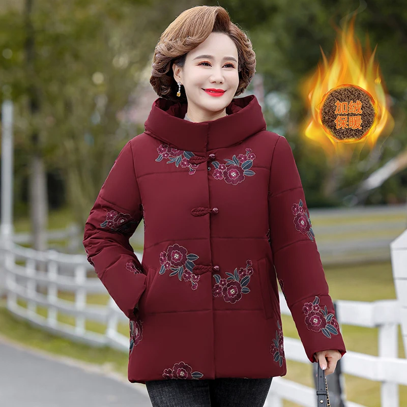 

Куртки для женщин среднего и пожилого возраста плюс бархатное пальто зимняя куртка пальто хлопковые парки с вышивкой куртки наряд 5XL